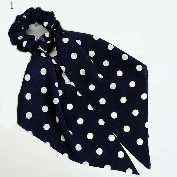 

fashion dot stripe floral print scrunchie bow streamers hair ties elegant sweet women ponytail hair rope girls hair accessories, Golden;silver