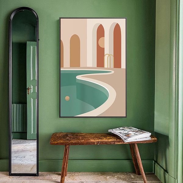 

morandi style abstract northern european-style geometric building murals living room den ins decorative murals painting core hanging paintin