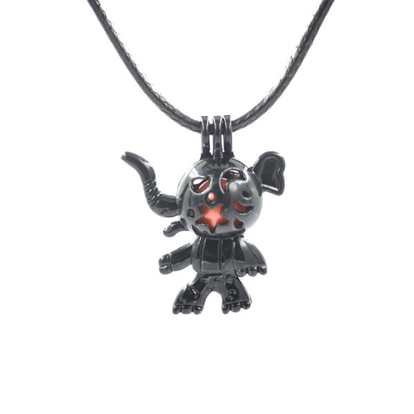 

wholesale 50 pieces mix design black flower pearl cage with leather chain fashion & cute kid necklace pendant, Silver