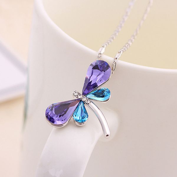 

мода насекомых форма ожерелье подвеска для женщин ожерелья dragonfly подвеска с австрийскими хрустальной лучшей ювелирной подарок, Silver