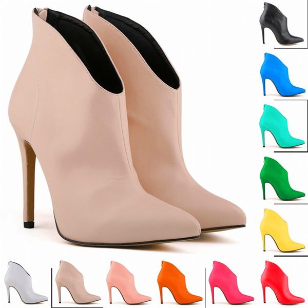 

matte leather women shoes retro high heel ankle boots female pointed toe party boots zipper autumn short size 35-42, Black