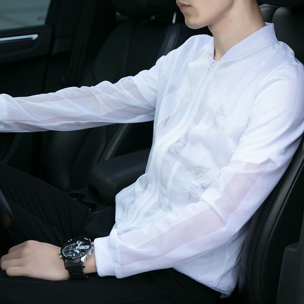 

support activity coat men's korean-style ultra-thin-coat breathable fashion summer new style large size hollow out sun clothes, Tan;black