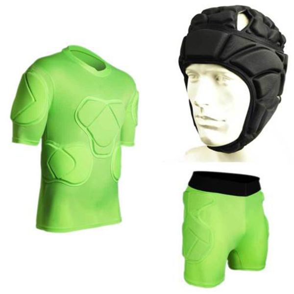 

men's compression padded soccer shirt /shorts/helmet jersey 3pc sold separately, White;black