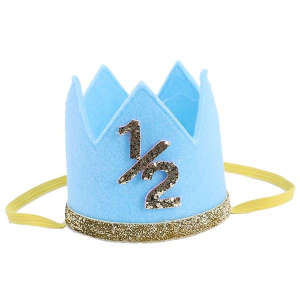

newborn infant toddler baby girl boy half 1/2 first second third birthday crown party cake smash headband hair accessories blue, Slivery;white