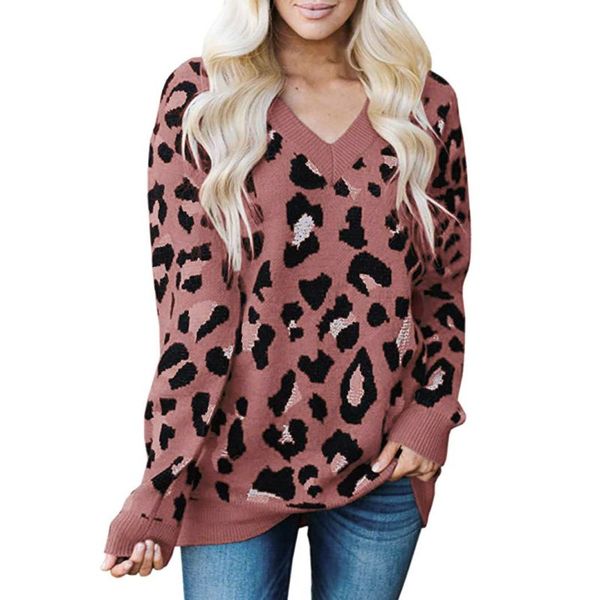 

fashion sweater women winter pullover knitted leopard print sweater v-neck autumn female long sleeve sweaters new, White;black