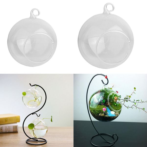 

2pcs hanging glass ball tea light candle holder flowerpot vase home decor