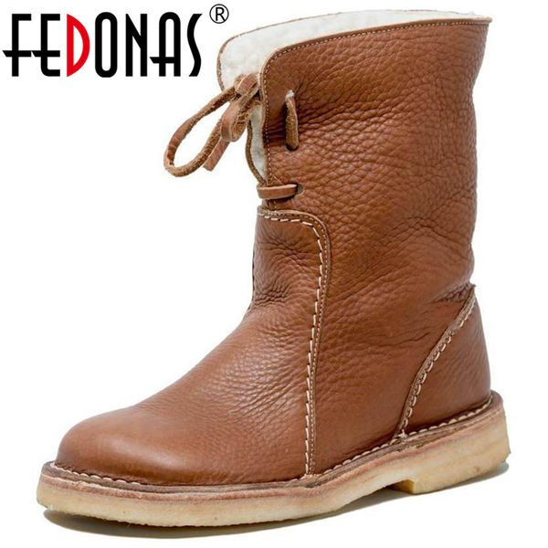 

fedonas women winter snow boots low heels lace up warm outdoor ankle boots comfortable quality high casual shoes woman, Black