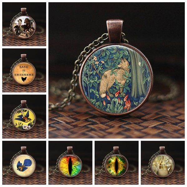 

the fox turning back in the flowers glass cabochon pendant choker statement necklace for women accessories fashion jewelry, Silver