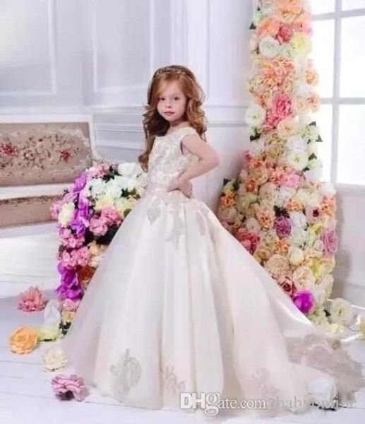 

2020 selling flower girl dresses beautiful appliques princess little kids pageant dress formal wear long train6534, White;blue