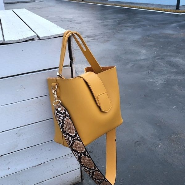 

casual snake wide strap buckets bag designer handbags luxury pu leather female shoulder crossbody bags large totes purse bag set