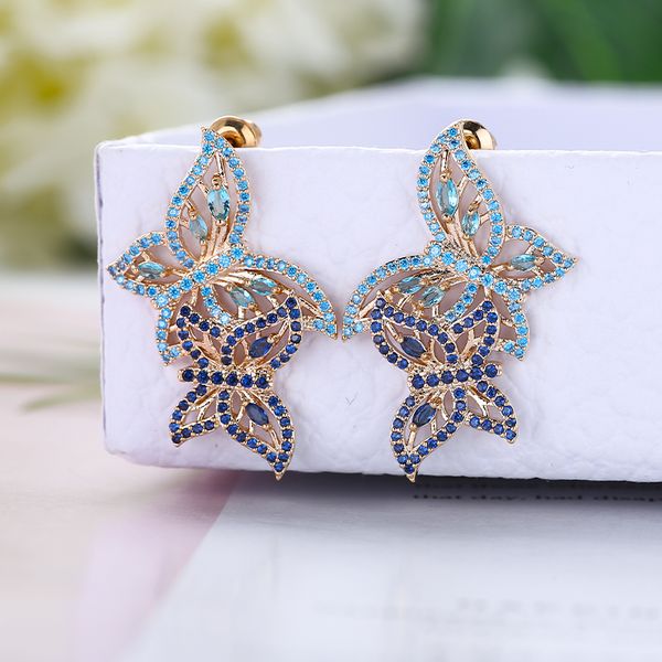 

cute double butterfly stud earring for women wedding banquet luxury cubic zirconia paved jewelry xiumeiyizu 2019 11.11 hot, Golden;silver
