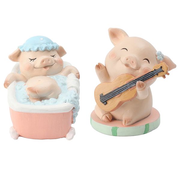 

2 pieces cute cartoon pig resin garden bonsai miniature diy micro landscape garden lawn decoration