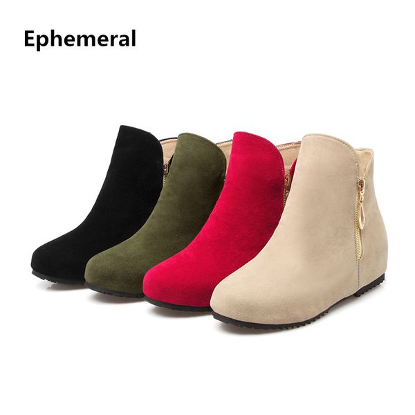 

2018winter autumn short boots for women ankle shoes with chain increasing heels low big size 52 34 49 green black beige red
