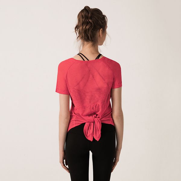 

relaxed breathable workout for women short sleeve back split yoga shirt curved hem gym fitness sports t-shirts plus size, White;red