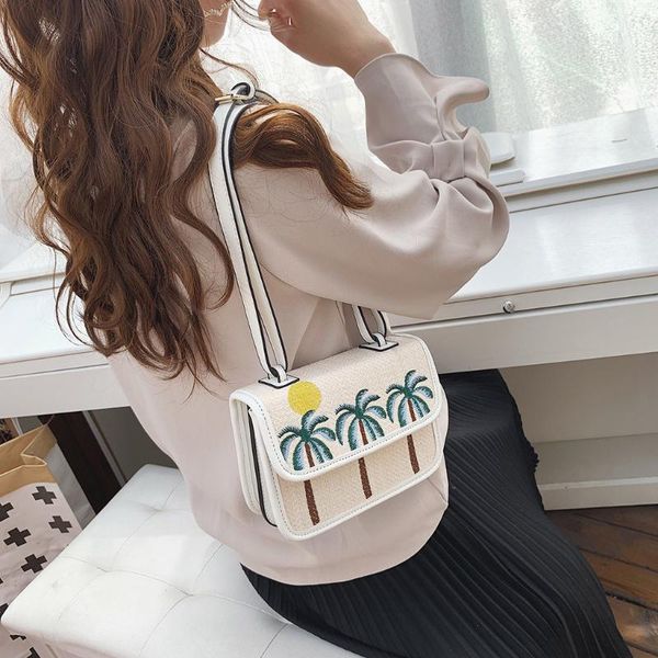 

shoulder bag ladies beach bag wild messenger coconut tree printing shoulder solid color woven ladies #38
