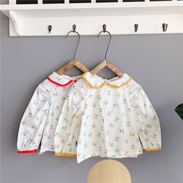 

korean style baby girls floral cherry printed blouses 2020 autumn toddlers children peter pan collar long sleeve kids shirt, White;black