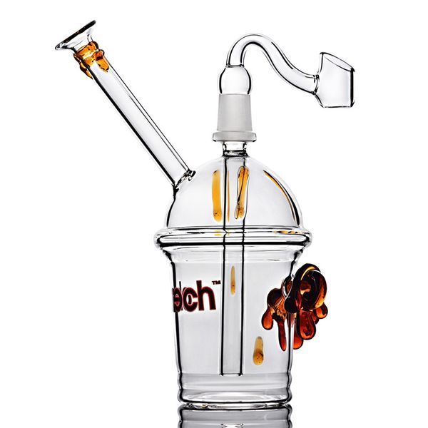 Bong in vetro ambrato inebriante pipa ad acqua in vetro Bubbler Cup Dab Rig pipa per narghilè per fumare con giunto Banger al quarzo 14MM giunto