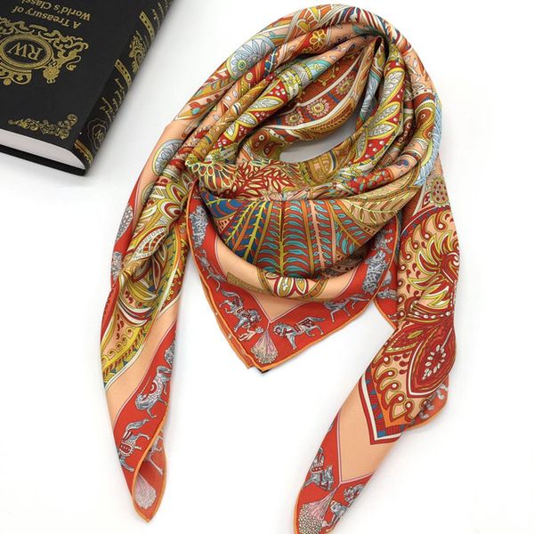 

wholesale- new style good quality 100% twill silk material print flower square scarves for woman size 110cm - 110cm, Blue;gray