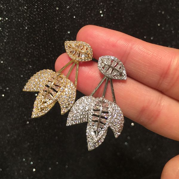 

s925 silver needle double-sided leaf eardrop double using drop fashion earrings for women