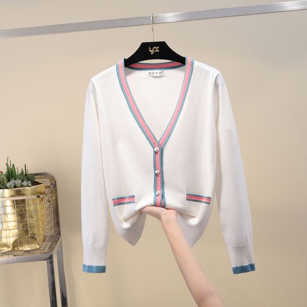 

luxury designer brand knitted sweater for women v neck contrast color buttons knitted cardigan sweater black white
