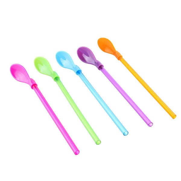 

1pc plastic spoon drinking straw colored straws party valentine