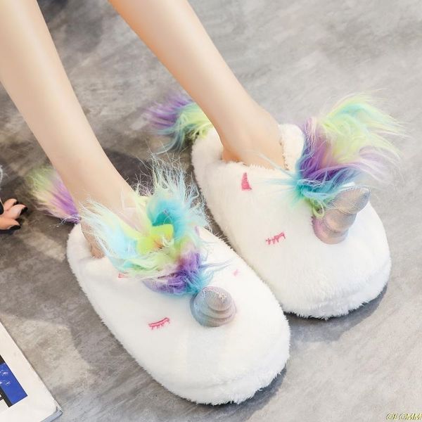 

2019 new cute colorful velvet unicorn plush shoes women home indoor winter slippers waterproof non-slip shoes, Black