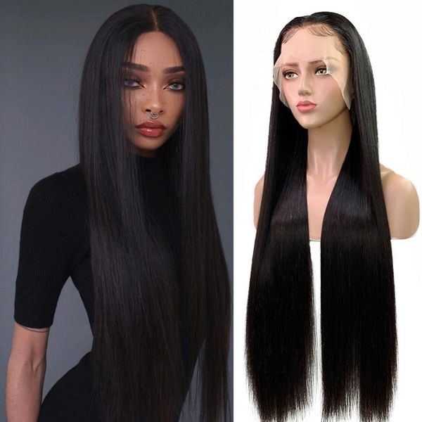 

fureya hair 360 lace 24 inches straight wigs for black women 150% density brazilian remy human hair pre plucked bleached knots, Black;brown