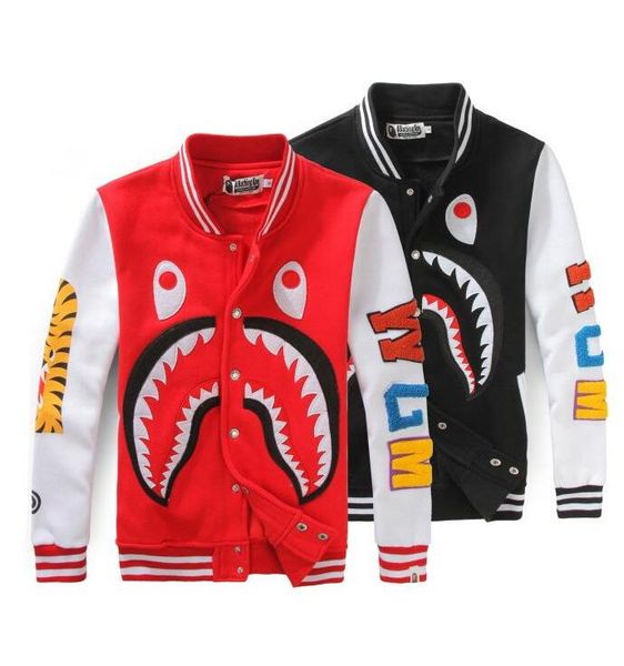 

2019 мужская бейсбол толстовки печати повседневная пальто акула глава пальто американский стиль мода плюс размер свободные кофты черный скей, Black