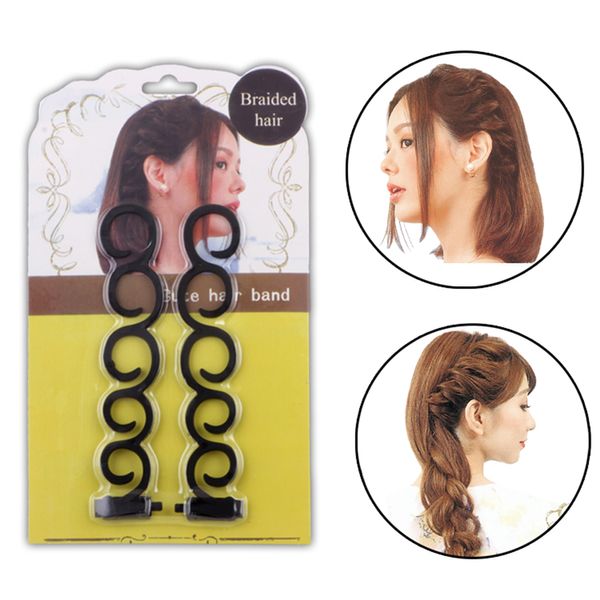 

2pcs/set lady french hair braiding tool magic hair twist styling bun maker centipede braid tools curler styling diy accessories, Brown