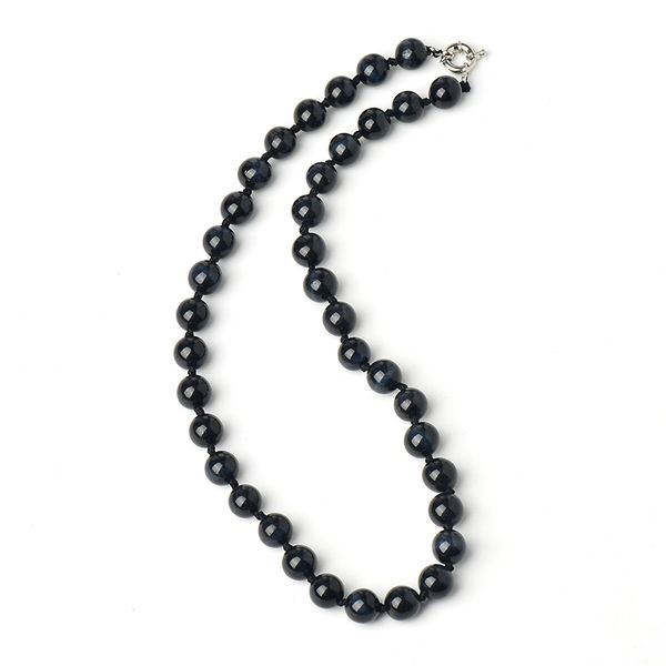 

18 inch exudes bright black luster with a round customized shape beads 10 mm black tiger eyes stone necklace, Silver