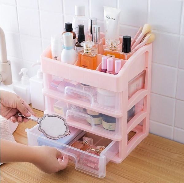 

Plastic Storage Box Makeup Organizer Case Drawers Cosmetic Display Storage Organizer Office Sundries Make Up Container Boxes 3 layer box