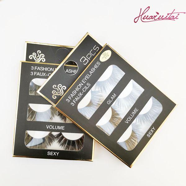 

huaruitai mink eyelashes 3 pairs of handmade 3d mink lashes natural eyelashes extended beauty makeup false