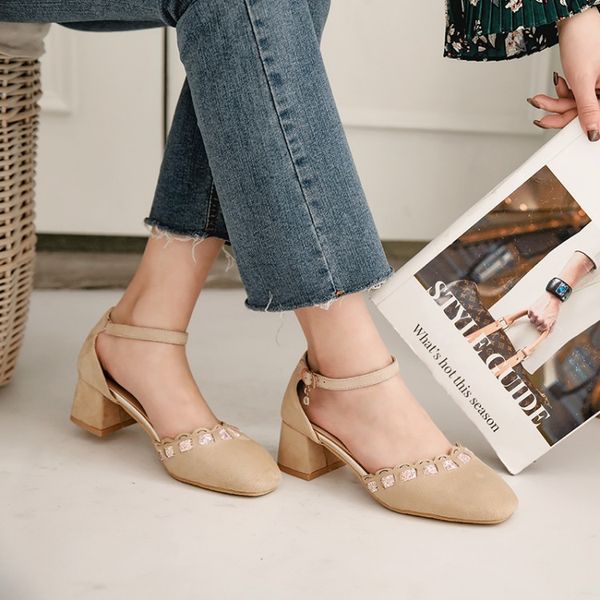

big size 11 12 13 14 15 16 17 high heels sandals women shoes woman summer ladies baotou thick heel one-word buckle bag heel, Black