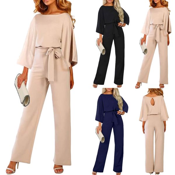 

2019 female fashion jumpsuits women autumn cotton long sleeve bow belt casual loose romper trousers ladies pants new, Black;white