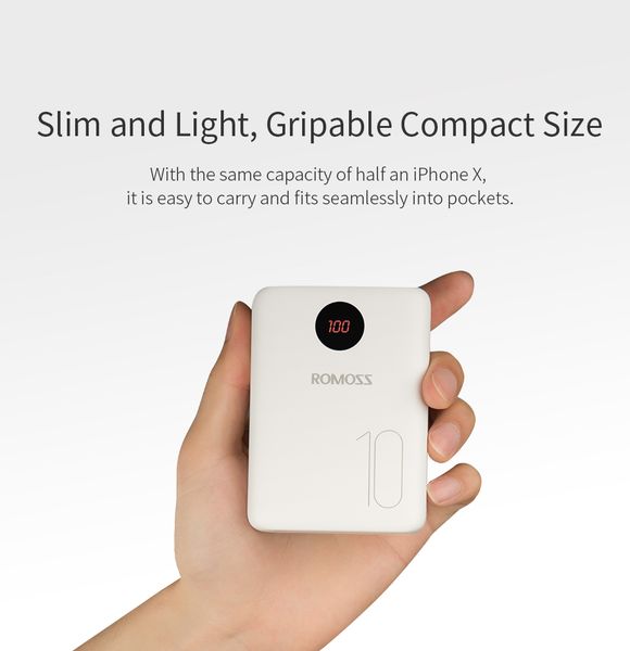 

romoss om10 10000mah power bank with double usb port cable external battery pack travel size portable charger for tablet iphone
