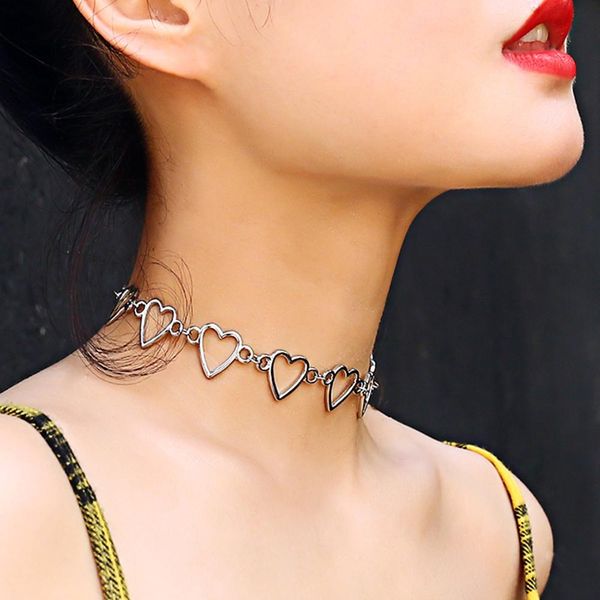 

fashion wild geometric creative handmade accessories female simple heart-shaped hollow chain necklace sale, Silver