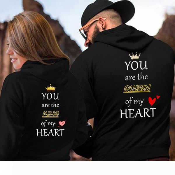 

2019 любовники одеваются король королева моего сердца печать даже шляпа любовники свитер, Black