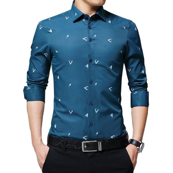 

browon 2019 new men's shirts argyle print jacquard business shirt men long sleeve regular fit non-iron korean style, White;black