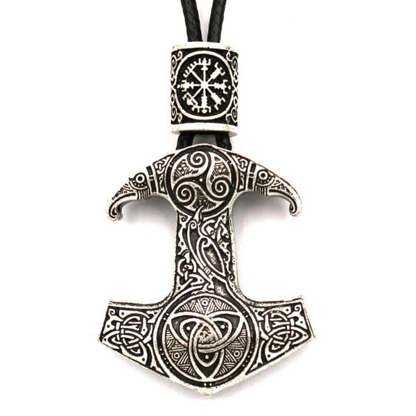 

odin raven triskele amulet thor hammer pendant mjolnir talisman jewelery viking men necklace nordic beads accessories, Silver