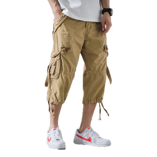 

Men Cargo Pants Mens Casual Calf-Length Pants Man Loose Cropped Trousers Multi-pocket Beamed Overalls Male Sports Short 40
