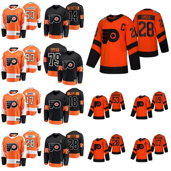 

2019 stadium series philadelphia flyers hockey jerseys claude giroux jersey carter hart sean couturier nolan patrick gostisbehere stitched, Black;red