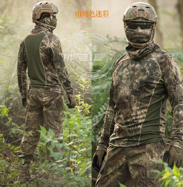 

tactical crew neck long sleeve mesh tru t shirt kryptek camo highlander, Gray;blue