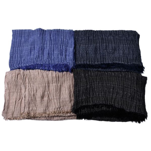 

klv 1pc winter men scarf classic shawl fringe cotton blends solid color tassel long soft warm scarf black,navy,blue,khaki z1009, Blue;gray