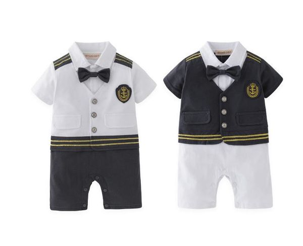 

baby boy captain pilot marine jumpsuit infant toddler short sleeves sailor navy summer clothes costume baby onesie retail, White