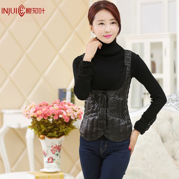 

sakura chiba autumn and winter new style down jacket fashion slim fit warm thin down vest inner wearing women's manufacturers wh, Black;white