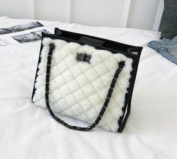 

designer-autumn and winter velvet new women's bag rhombic embroidery line fashion shoulder slung hairy bag