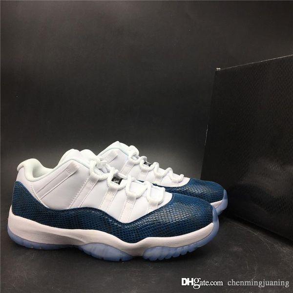 

release 11 low blue snakeskin basketball shoes men 11s white black navy athletic sneakers with original box cd6846-102