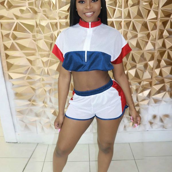 

tracksuit for women color block mesh casual womens two piece short set 2020 tracksuit matching sets womans 2 piece summer outfit, White