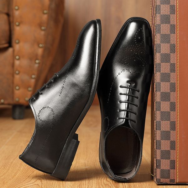 

2020 new leather shoes mens european and american new british pointed dress large size handmade wedding shoes carved mens shoes, Black