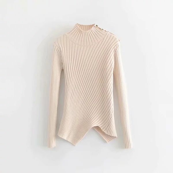 

solid women button decoration turtleneck knitting sweater 2019 autumn leisure long sleeves pullover slim sw659